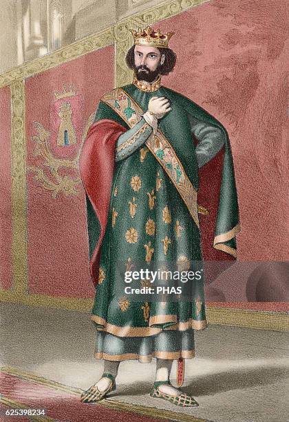 Henry II . King of Castile . Engraving, 19th century. Colored.