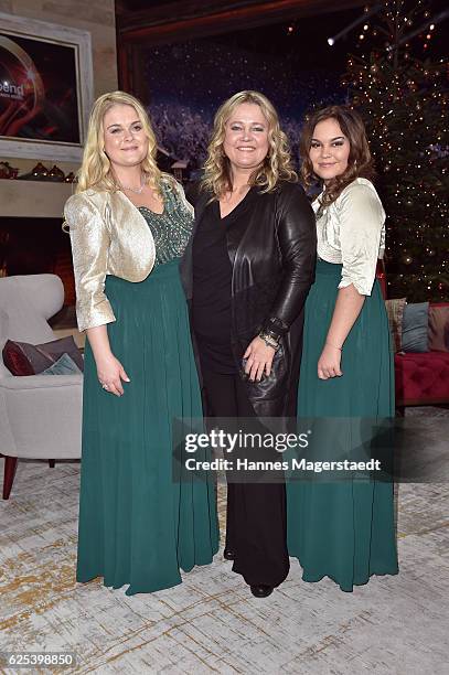 Anita Hegerland and her children Greta and Katja during the tv show 'Heiligabend mit Carmen Nebel' on November 23, 2016 in Munich, Germany. The show...