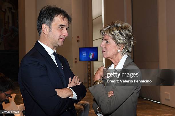 General manager of FIGC Michele Uva and FIFA Council member Evelina Christillin attend the unveiling of the 'Bilancio Integrato 2015' Report on...