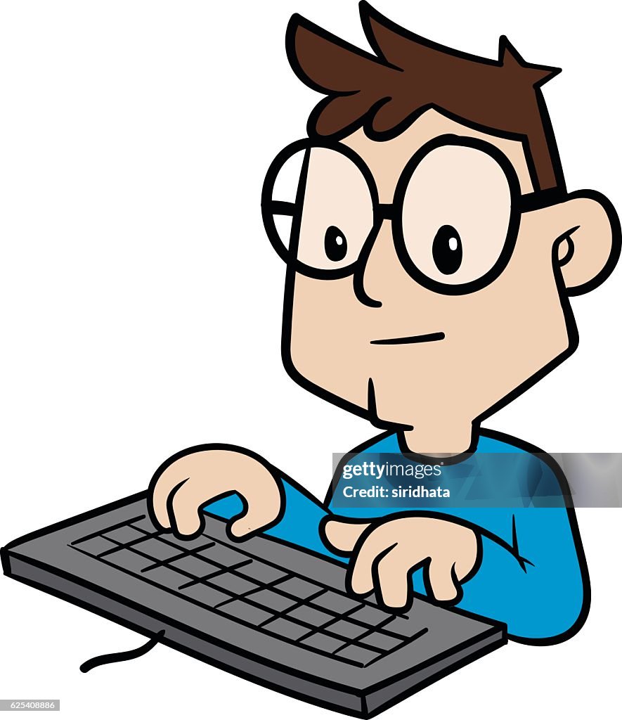 Persona De Dibujos Animados Escribiendo En La Ilustración Vectorial Del  Teclado Ilustración de stock - Getty Images