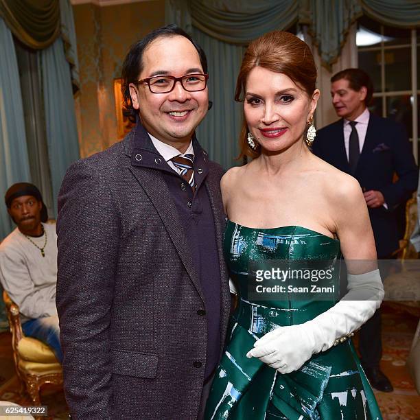 Loy Carlos and Jean Shafiroff attend Martin and Jean Shafiroff Host Thanksgiving Cocktails for NYC Mission Society at Private Residence on November...