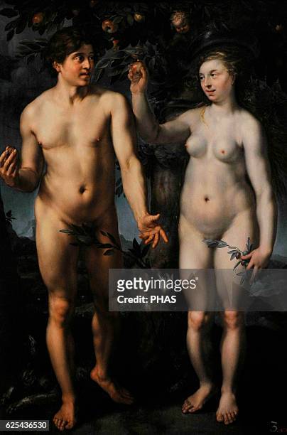 Hendrik Goltzius . German-born Duch painter. Adam and Eve, 1608. Early Baroque period or Northern Mannerism. The State Hermitage Museum, Saint...