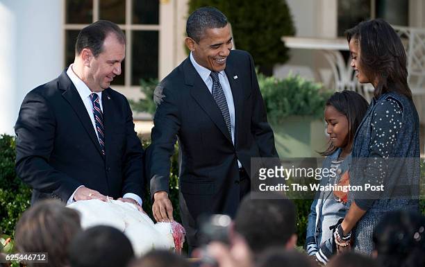 President Barack Obama pardons Apple the National Thanksgiving Turkey in a ceremony in the Rose Garden in Washington, D.C. On November 24, 2010. The...