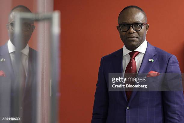 Emmanuel Kachikwu, Nigeria's petroleum and resources minister, poses for a photograph following a Bloomberg Television interview on the sidelines of...