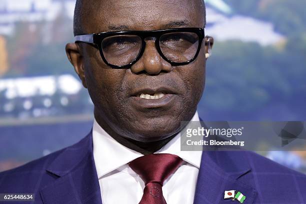 Emmanuel Kachikwu, Nigeria's petroleum and resources minister, speaks during a Bloomberg Television interview on the sidelines of the LNG...