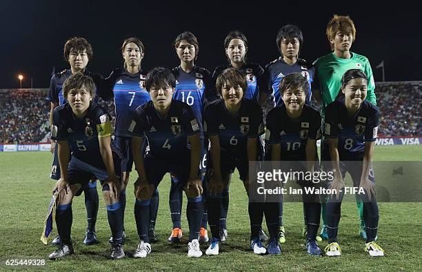 Japan team lines up during the FIFA U-20 Women's World Cup, Quarter Final match between Japan and Brazil at the National Footbal Stadium on November...