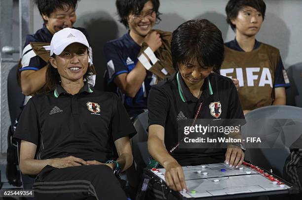 Head coach Asako Takakura of Japan during the FIFA U-20 Women's World Cup, Quarter Final match between Japan and Brazil at the National Footbal...
