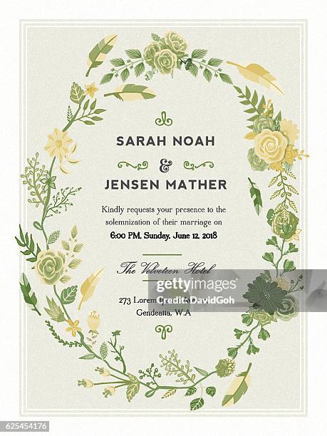 floral hochzeit einladung vorlage - hochzeitseinladung stock-grafiken, -clipart, -cartoons und -symbole
