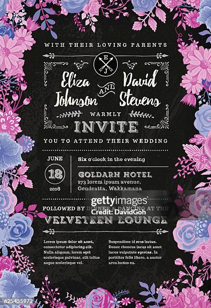 floral wedding invitation template - maroon flowers stock illustrations