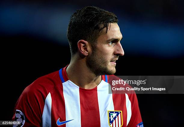 Koke of Atletico de Madrid looks on during the UEFA Champions League Group D match between Club Atletico de Madrid and PSV Eindhoven at Vicente...