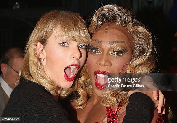 Taylor Swift and Todrick Hall as "Lola" pose backstage at the hit musical "Kinky Boots" on Broadway at The Al Hirschfeld Theater on November 23, 2016...