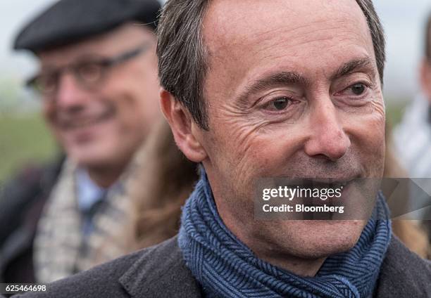 Fabrice Bregier, chief executive officer of the commercial aircraft unit at Airbus Group, looks on after an A350-1000 twinjet passenger plane,...