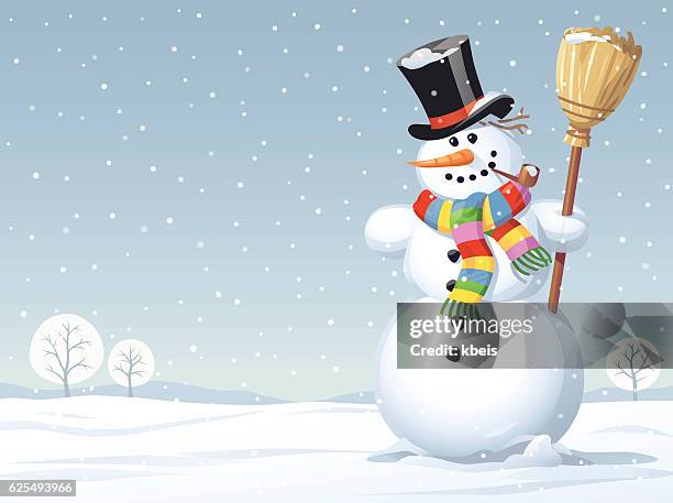 stockillustraties, clipart, cartoons en iconen met snowman standing in a meadow - sneeuwpop