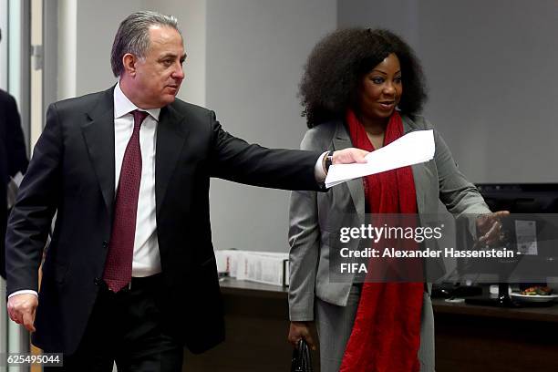 Secretary General Fatma Samoura arrives with Vitaly Mutko, Minister for Sport and chairman of the LOC and Deputy Chairman of the Supervisory Board...