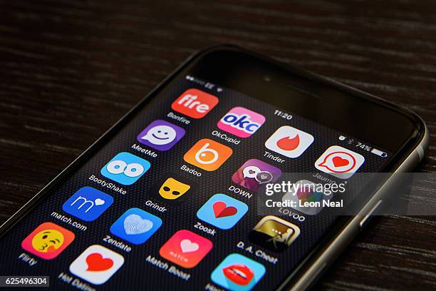 Selection of online dating app logos are seen on a mobile phone screen on November 24, 2016 in London, England. Following a number of deaths linked...