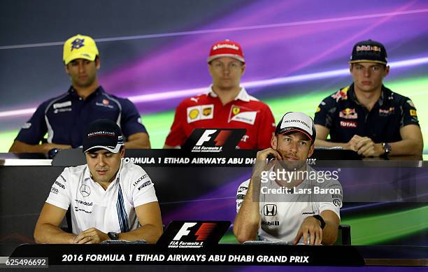 The Drivers Press Conference with Felipe Nasr of Brazil and Sauber F1, Kimi Raikkonen of Finland and Ferrari, Max Verstappen of Netherlands and Red...