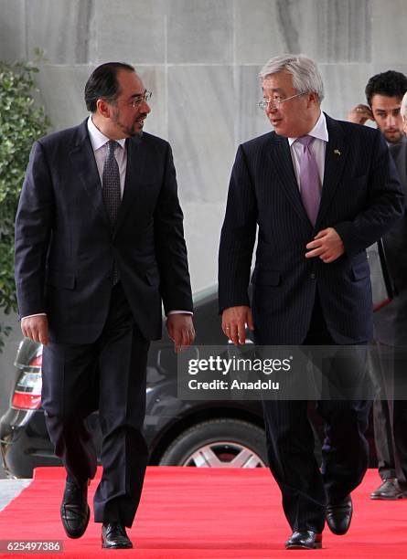 Minister of Foreign Affairs of Afghanistan, Salahuddin Rabbani , welcomes the Minister of Foreign Affairs of the Republic of Kazakhstan, Erlan...