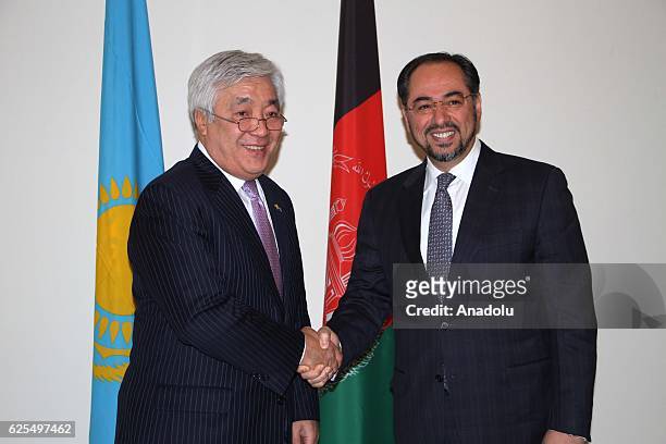 Minister of Foreign Affairs of Afghanistan, Salahuddin Rabbani , welcomes the Minister of Foreign Affairs of the Republic of Kazakhstan, Erlan...