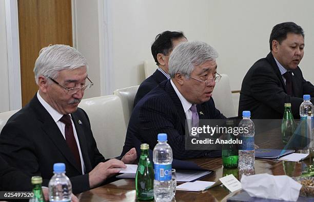 Minister of Foreign Affairs of Afghanistan, Salahuddin Rabbani and Minister of Foreign Affairs of the Republic of Kazakhstan, Erlan Idrissov hold an...