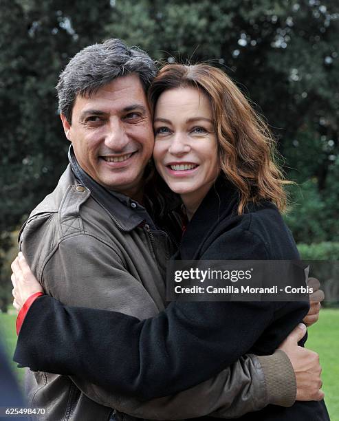 Stefania Rocca and Emilio Solfrizzi attend 'L'Amore Rubato Photocall' on November 23, 2016 in Rome, Italy.