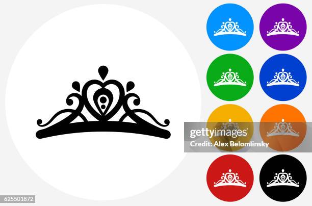 tiara icon auf flachen farbkreis tasten - diadem stock-grafiken, -clipart, -cartoons und -symbole