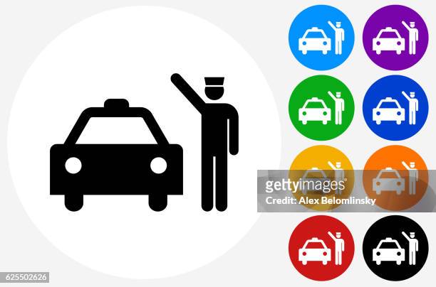 türsteher und taxi-symbol auf flachen farbkreis tasten - hotelportier stock-grafiken, -clipart, -cartoons und -symbole