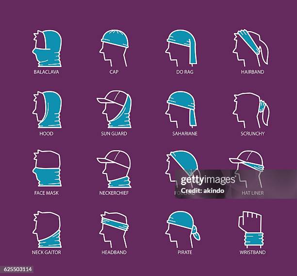 ilustrações, clipart, desenhos animados e ícones de cachecol de headwear multifuncional - bandana