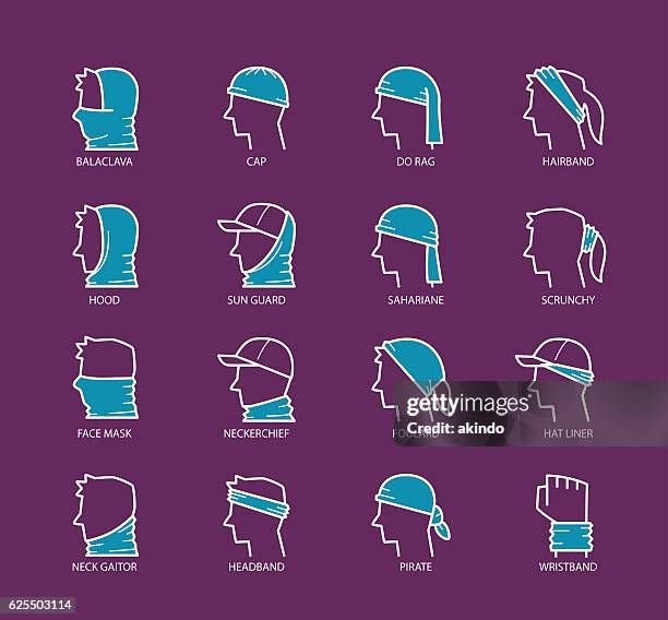 ilustrações de stock, clip art, desenhos animados e ícones de multi functional headwear scarf - lenço do pescoço