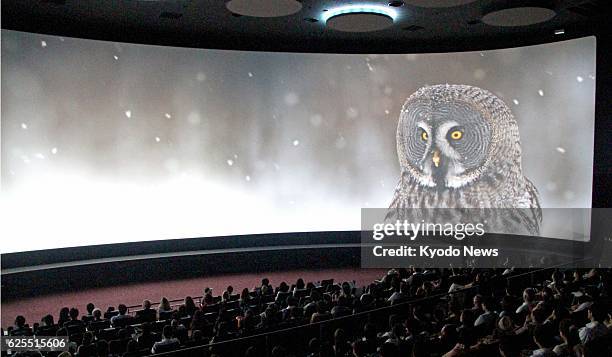 Japan - A 20-minute presentation of nature scenes is shown on a 40 meters wide and 8 meters high screen at Orbi Yokohama, an audiovisual museum in...