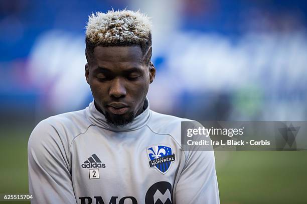 Ambroise Oyongo of the Montreal Impact during the second leg of the 2016 MLS Eastern Region Conference Semifinal match between the Montreal Impact...