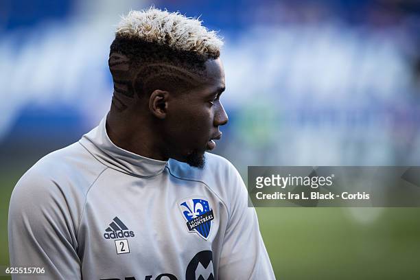 Ambroise Oyongo of the Montreal Impact during the second leg of the 2016 MLS Eastern Region Conference Semifinal match between the Montreal Impact...