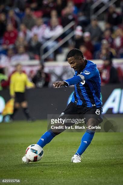 Midfielder and Captain Patrice Bernier of the Montreal Impact shows great form during the second leg of the 2016 MLS Eastern Region Conference...