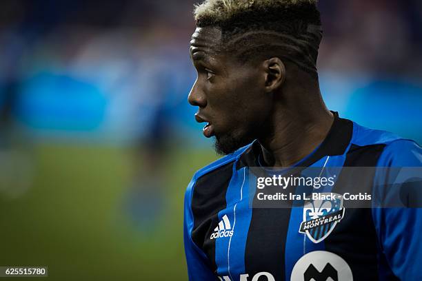 Ambroise Oyongo of the Montreal Impact during the second leg of the 2016 MLS Eastern Region Conference Semifinal match between the Montreal Impact...