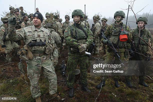 Members of the U.S. 173rd Airborne Brigade and Lithuanian infantry soldiers participate in the Iron Sword multinational military exercises on...