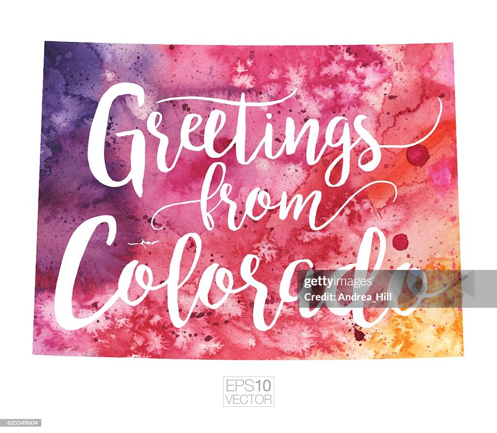 Greetings from Colorado Vector Watercolor Map