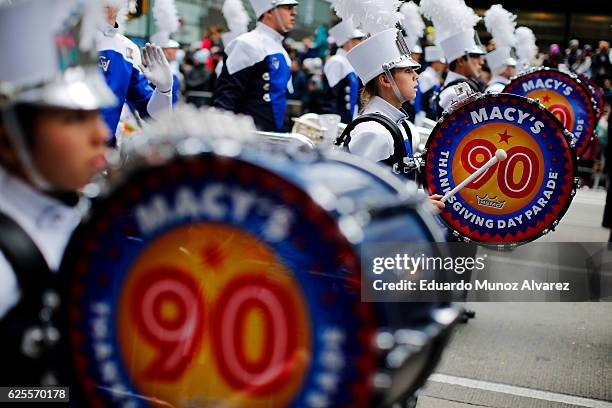 Revellers take part during the 90th Macy's Annual Thanksgiving Day Parade on November 24, 2016 in New York City. Security was tight in New York City...