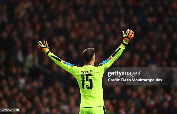 Luke Steele of Panathinaikos reacts during the UEFA Europa League Group G match between AFC Ajax and Panathinaikos FC at Amsterdam Arena on November...