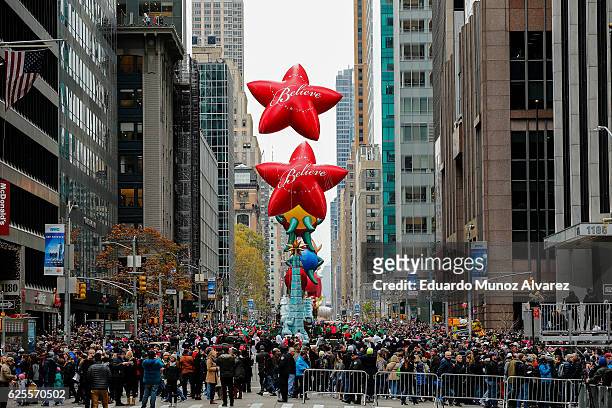 People take part during the 90th Macy's Annual Thanksgiving Day Parade on November 24, 2016 in New York City. Security was tight in New York City on...