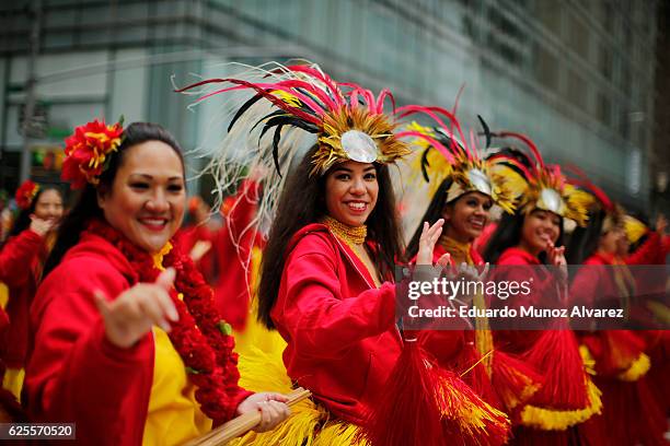 Revellers take part during the 90th Macy's Annual Thanksgiving Day Parade on November 24, 2016 in New York City. Security was tight in New York City...