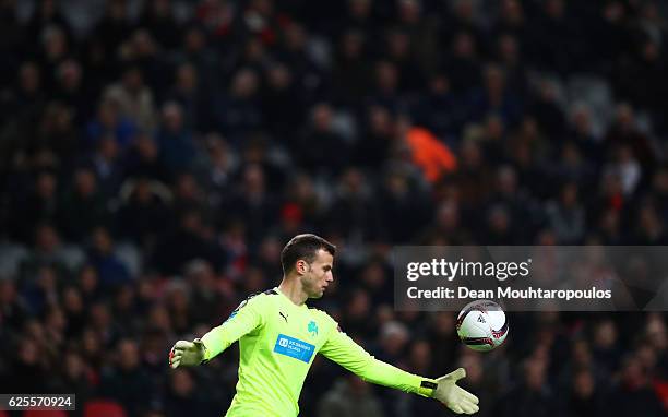 Luke Steele of Panathinaikos clears the ball during the UEFA Europa League Group G match between AFC Ajax and Panathinaikos FC at Amsterdam Arena on...