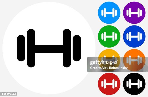 dumbbell icon on flat color circle buttons - red dumbells stock illustrations
