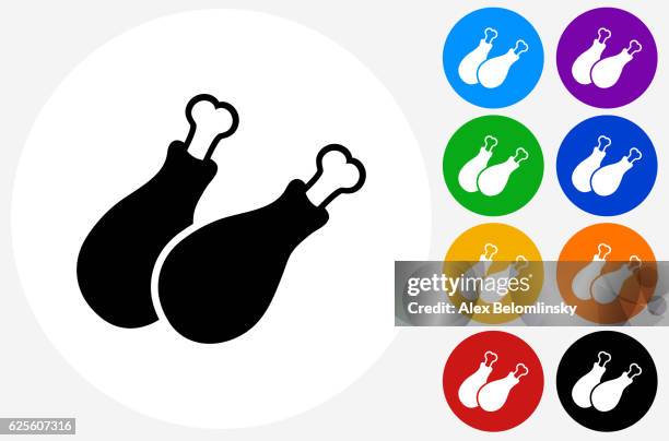 chicken legs icon on flat color circle buttons - animal leg stock illustrations