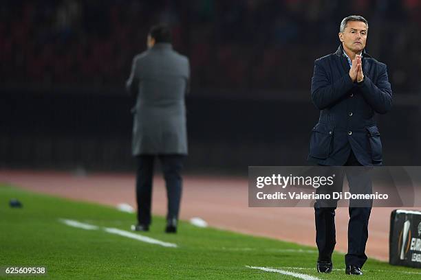 Head coach Fran Escriba of Villareal and head coach Uli Forte of FC Zuerich reacts during the UEFA Europa League match between FC Zurich and...