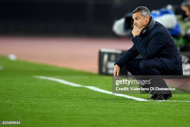 Head coach Fran Escriba of Villareal reacts during the UEFA Europa League match between FC Zurich and Villarreal CF at Letzigrund Stadium on November...