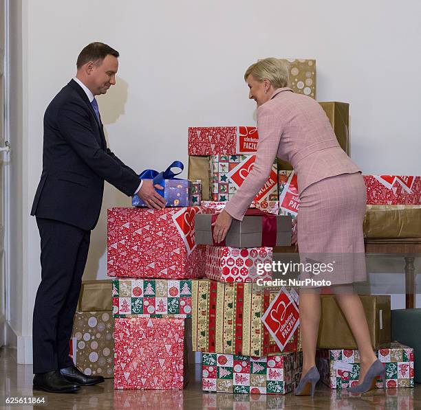 President of Poland, Andrzej Duda and Polish First Lady, Agata Kornhauser-Duda joined The Noble Box Project in Warsaw, Poland on 24 November 2016....