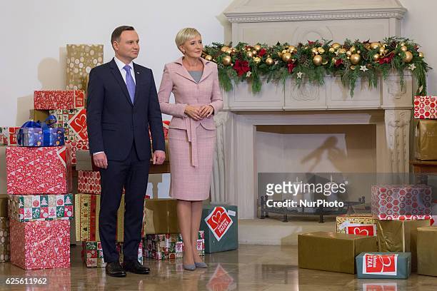 President of Poland, Andrzej Duda and Polish First Lady, Agata Kornhauser-Duda joined The Noble Box Project in Warsaw, Poland on 24 November 2016....