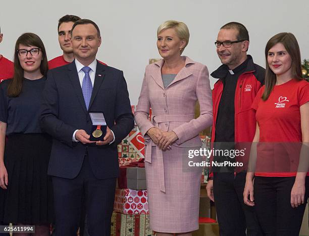 President of Poland, Andrzej Duda and Polish First Lady, Agata Kornhauser-Duda joined The Noble Box Project in Warsaw, Poland on 24 November 2016....