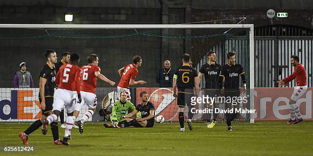 Dublin , Ireland - 24 November 2016; Wout Weghorst of AZ Alkmaar, no.9, celebrates after scoring his side's first goal during UEFA Europa League...