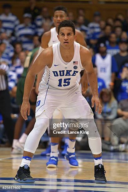 Frank Jackson of the Duke Blue Devils in action against the William & Mary Tribe at Cameron Indoor Stadium on November 23, 2016 in Durham, North...