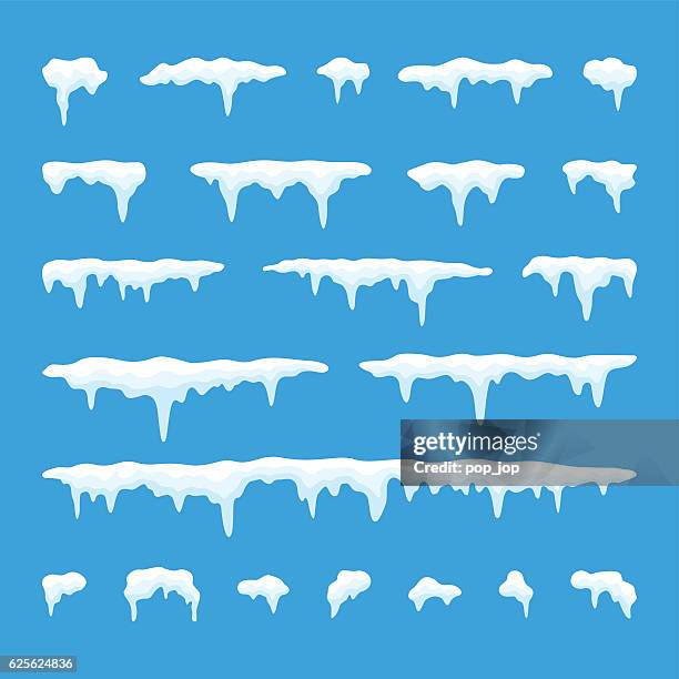 ilustrações de stock, clip art, desenhos animados e ícones de snow cap and icicle elements - pingente de gelo